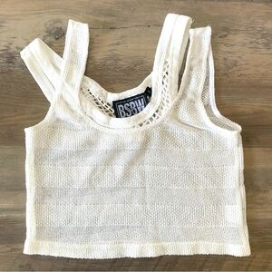 Bsbw LF Mixer White Semi Sheer Asymmetrical Knit Crop Top